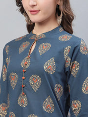 Women Printed Simple Navy Blue Kurti