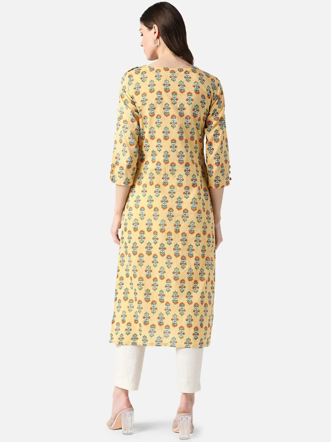 Cream Printed Daily Wear Kurti - Ethnic Motifs Tunic Top Ladies