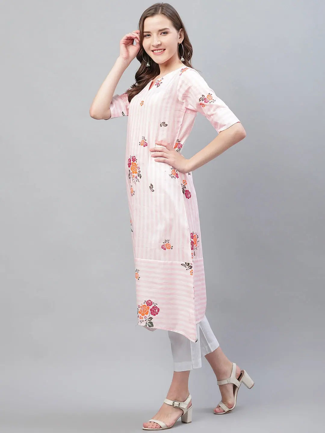 Pink Printed Cotton Kurti - Daily Wear Indian Kurta for Women