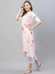 Women Cotton Fabric Pink Printed Fancy Daily Wear Kurti