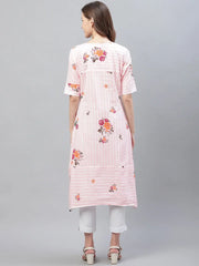 Women Cotton Fabric Pink Printed Fancy Daily Wear Kurti