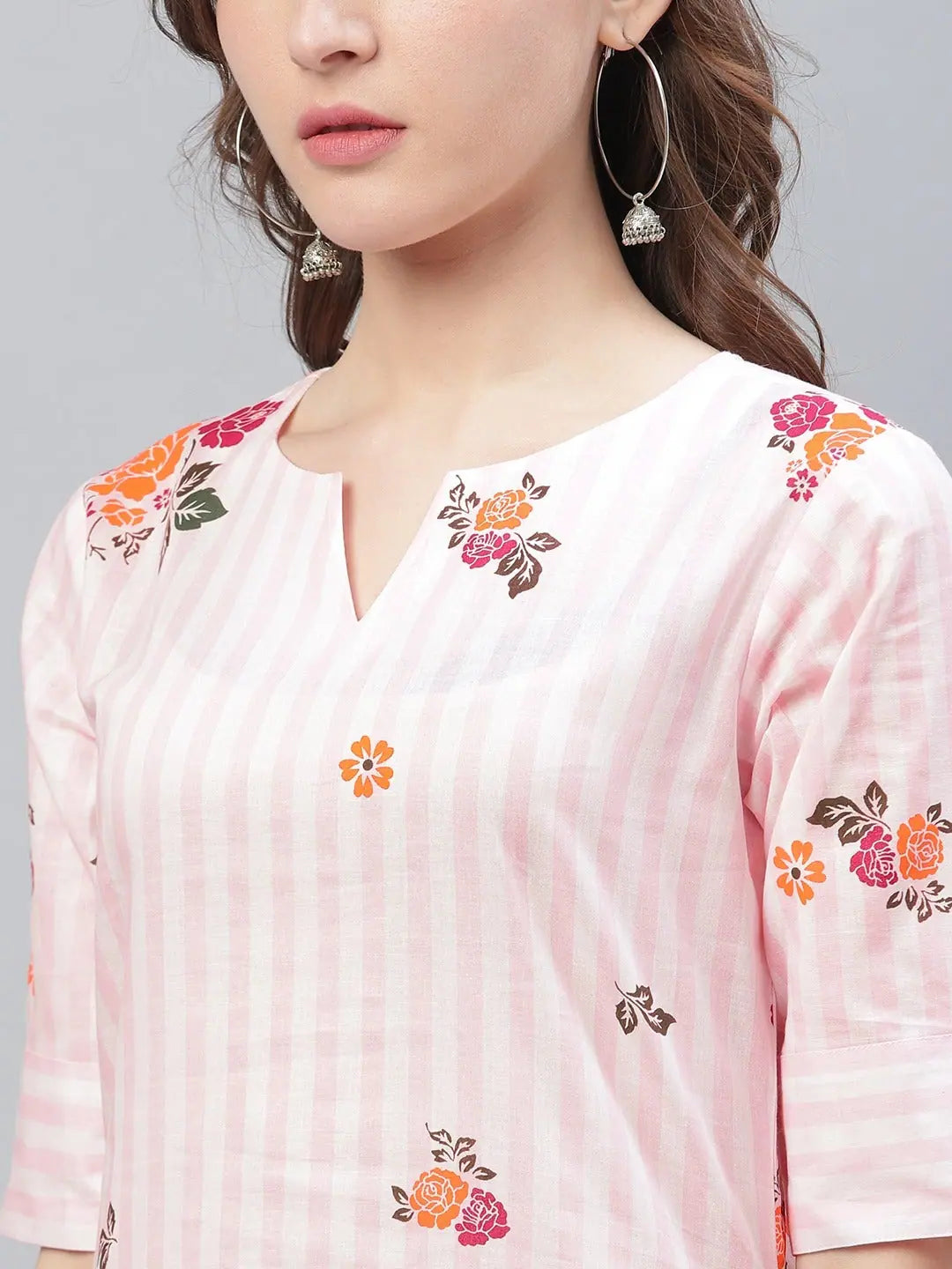 Pink Printed Cotton Kurti - Daily Wear Indian Kurta for Women