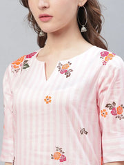 Women Cotton Fabric Pink Printed Fancy Daily Wear Kurti