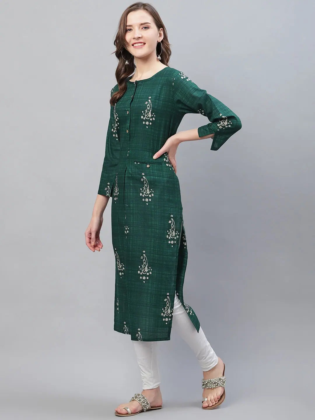 Green Printed Indian Kurti - Fancy Paisley Tunic Top for Women