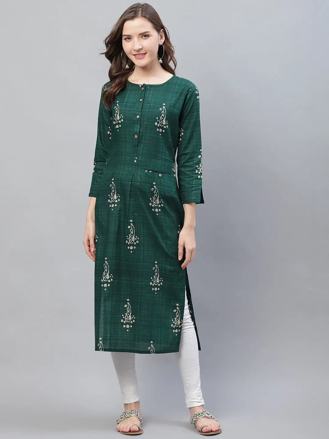Green Printed Indian Kurti - Fancy Paisley Tunic Top for Women