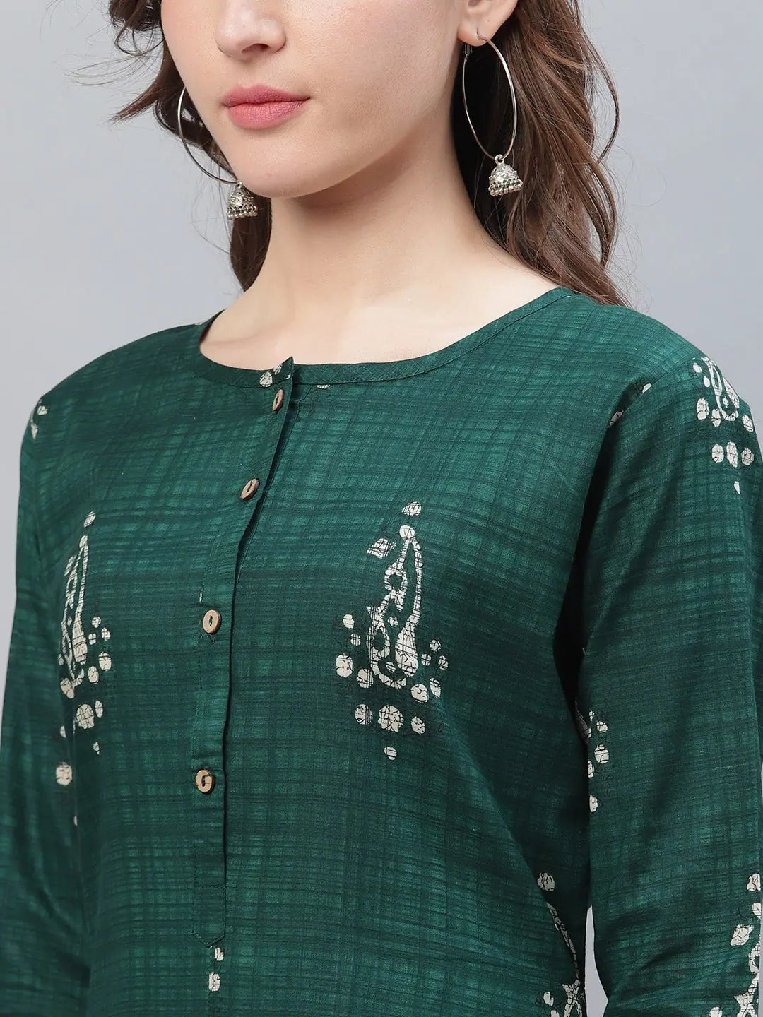 Green Printed Indian Kurti - Fancy Paisley Tunic Top for Women