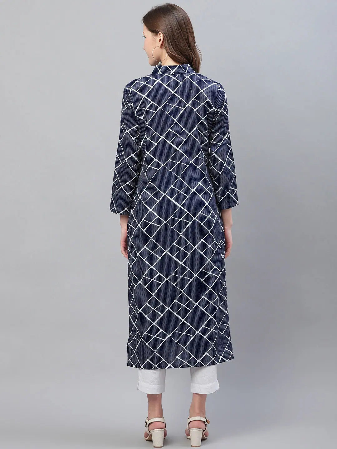 Navy Blue Geometric Kurti - Trendy Indian Kurta for Ladies