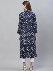 Women Casual Wear Cotton Fabric Navy Blue Trendy Kurti