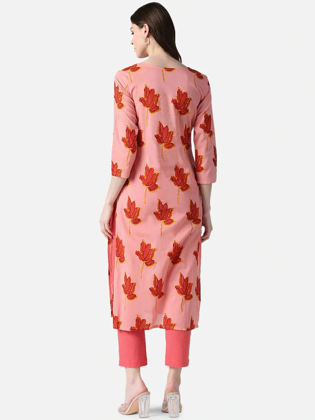 Pink & Red Floral Printed Kurta | Stylish Indian Kurtas Online