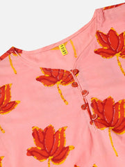 Women Pink Red Screen Floral Printed Straight Kurta