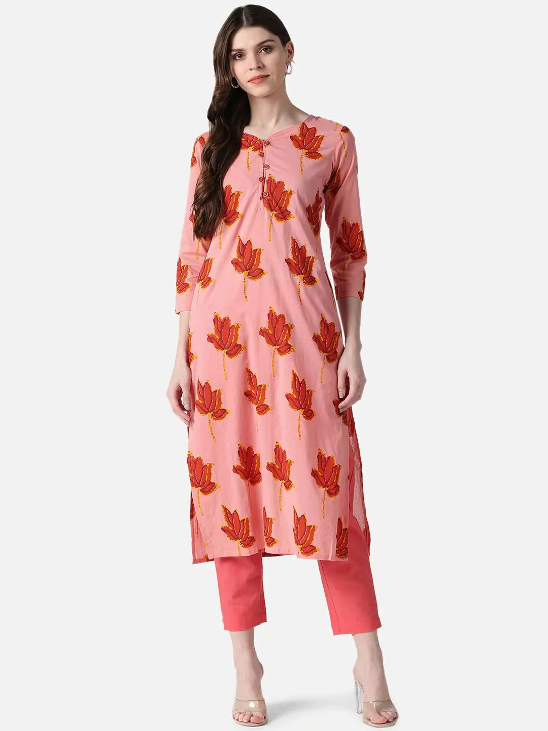 Pink & Red Floral Printed Kurta | Stylish Indian Kurtas Online