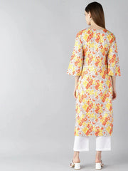 Women Grey Mustard Yellow Screen Floral Printed Straight Kurta