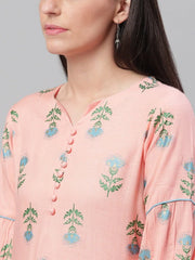 Women Peach Coloured Blue Printed Straight Kurta 1