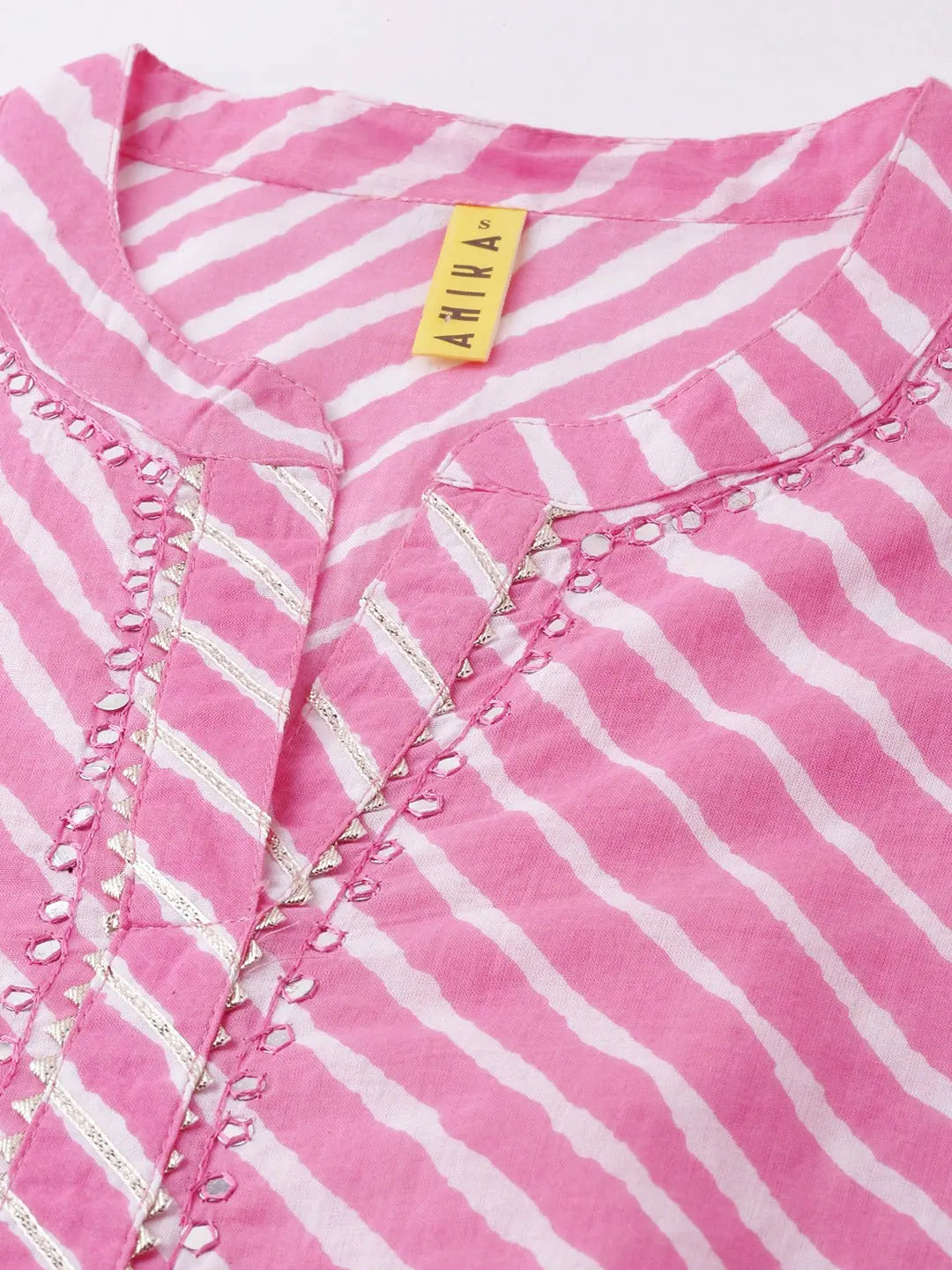 Pink Leheriya Cotton Indian Kurta for Women - Ahika Kurtas