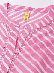 Women Pink Leheriya Printed Kurta