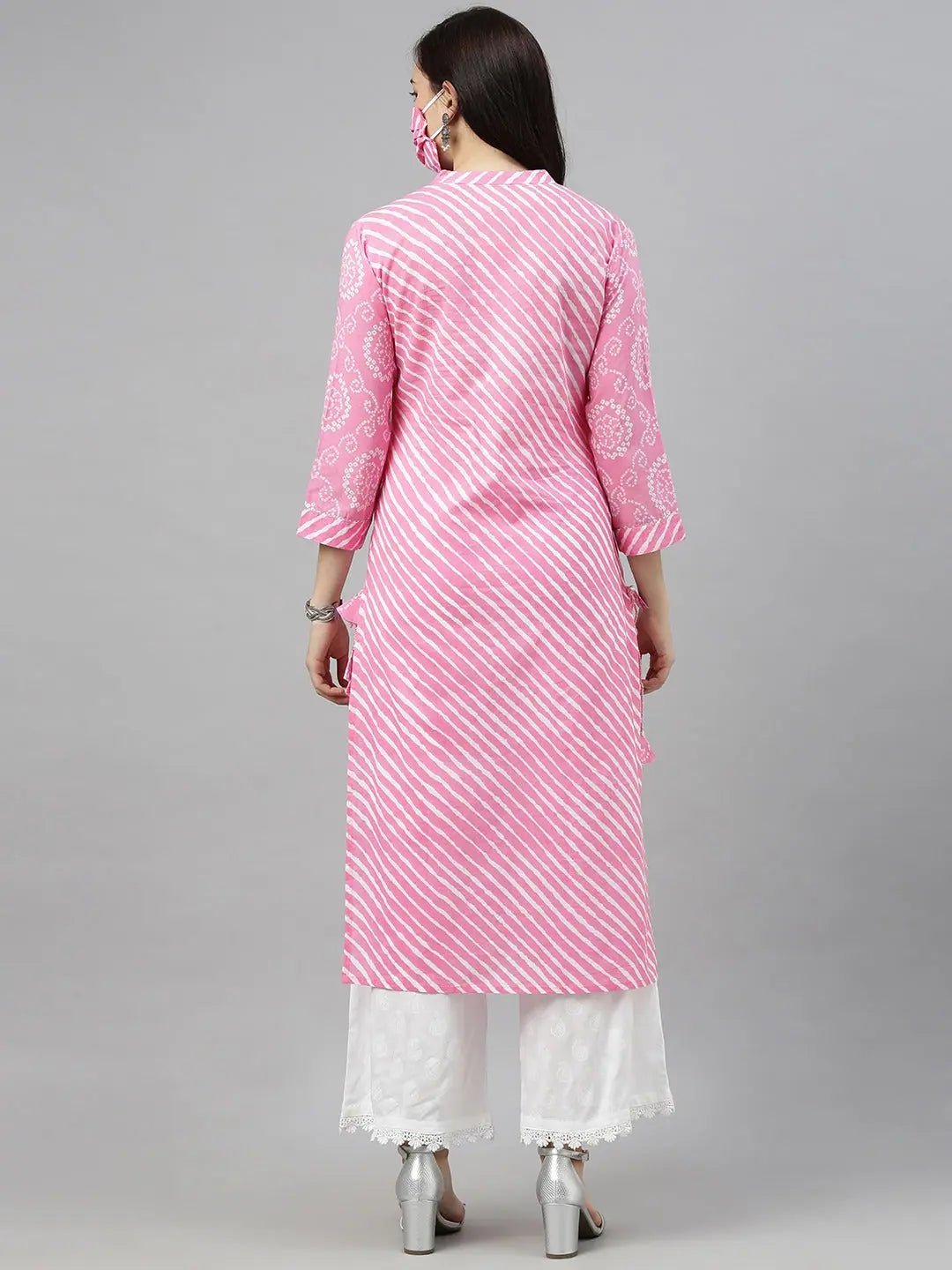 Pink Leheriya Cotton Indian Kurta for Women - Ahika Kurtas