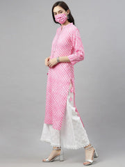 Women Pink Leheriya Printed Kurta
