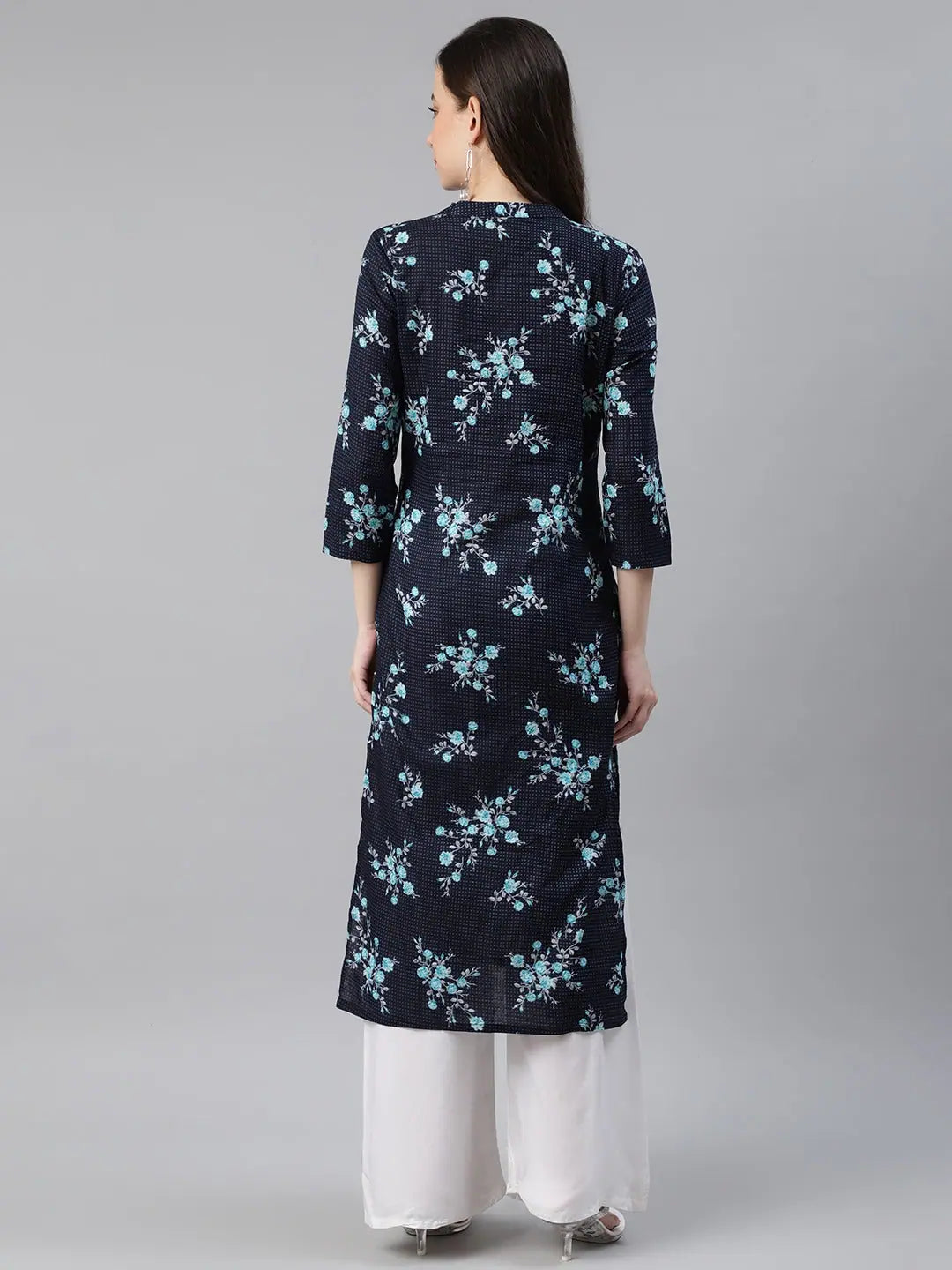 Navy Floral Kurti - Women's Cotton Indian Kurtis & Tunic Top