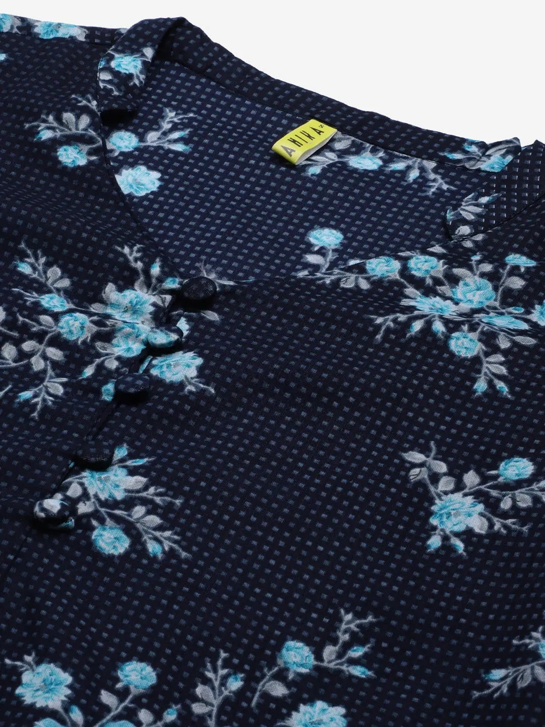 Navy Floral Kurti - Women's Cotton Indian Kurtis & Tunic Top