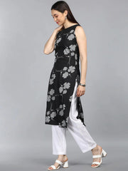 Women Black Floral Printed Kurta