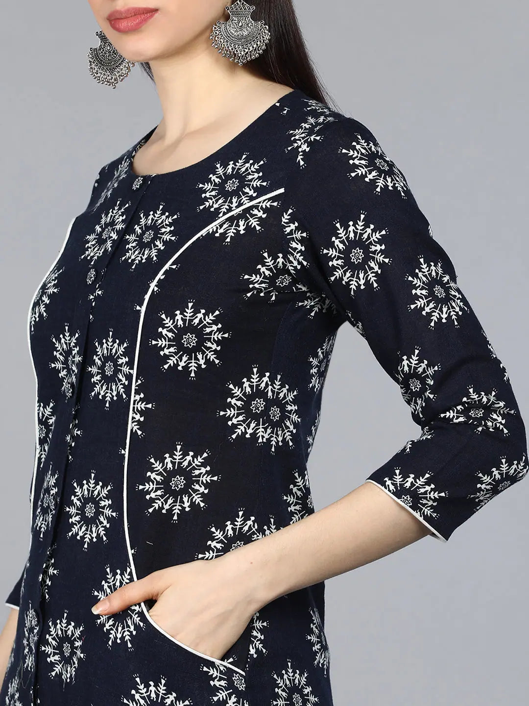 Navy Ethnic Print Kurtas | Women's Indian Kurta Collection