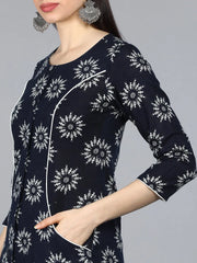Women Navy Blue Ethnic Motifs Printed Kurtas