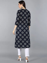 Women Navy Blue Ethnic Motifs Printed Kurtas