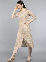 Women Beige Quirky Solid Kurtas