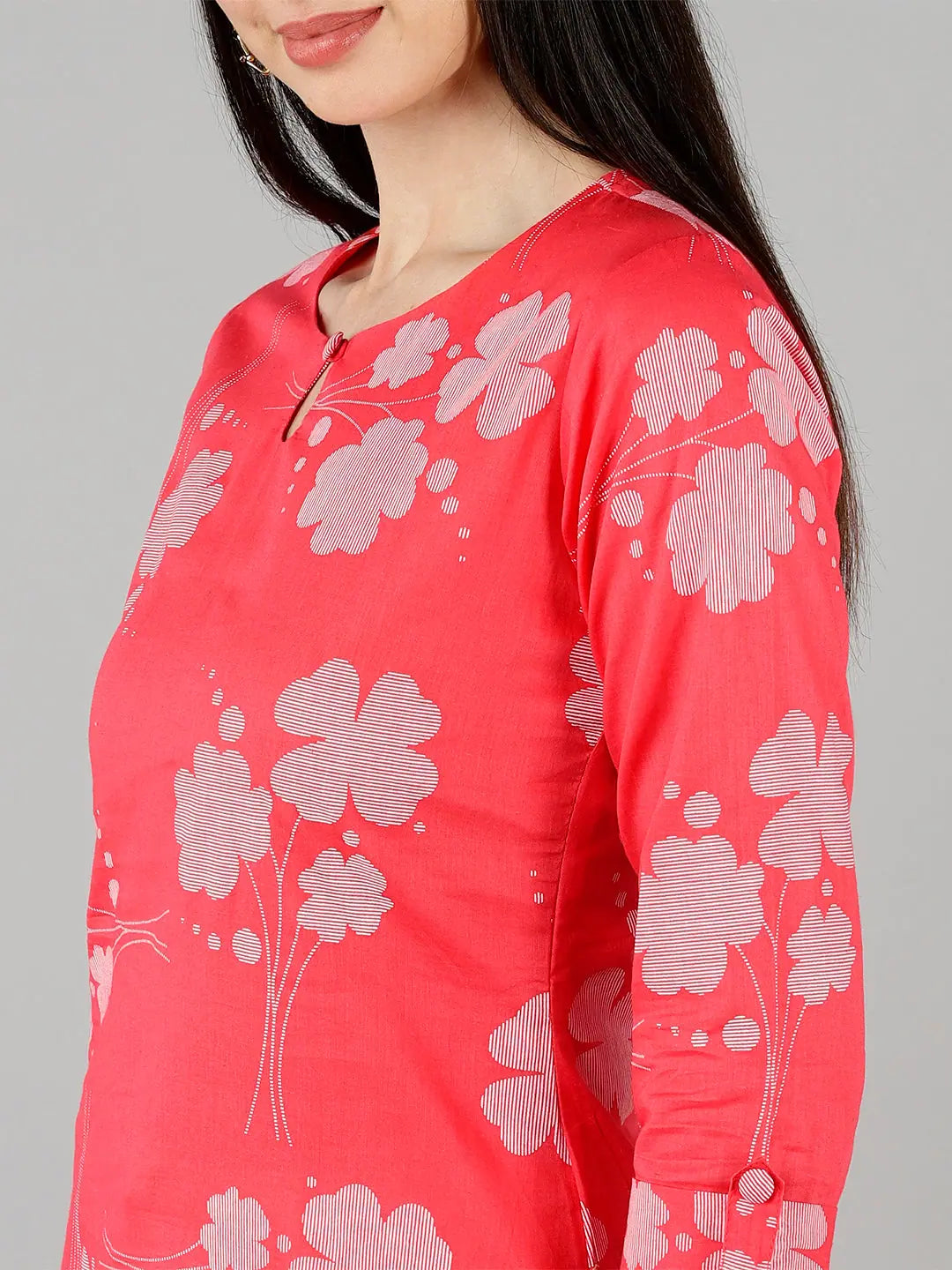 Pink Floral Cotton Kurtas | Indian Kurta for Women - DesiQlo