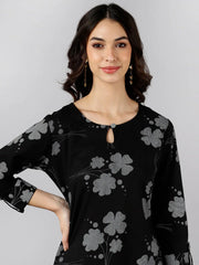 Women Black Floral Kurtas