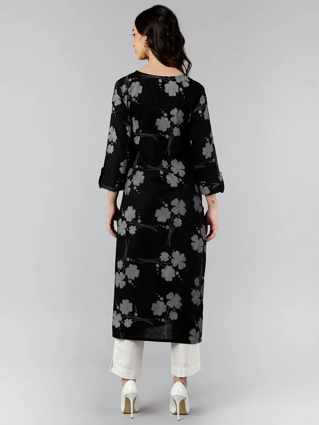 Black Floral Cotton Kurtas | Stylish Indian Kurtis for Women