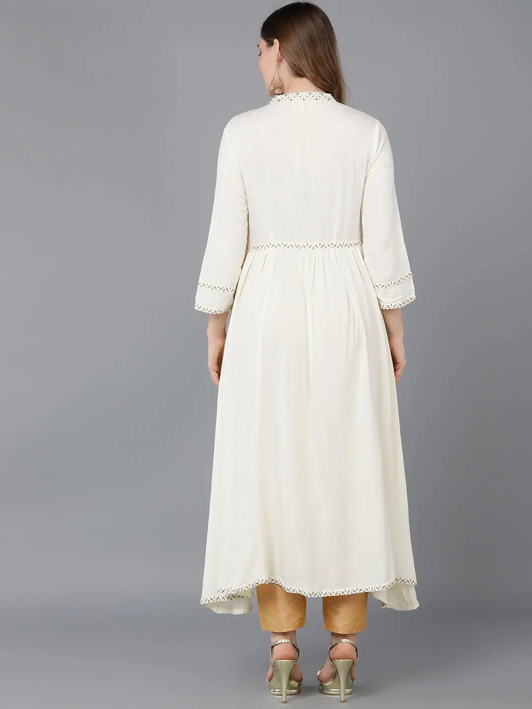 Cream Anarkali Kurta for Women | Viscose Gotta Patti Kurti