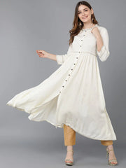 Women Cream Coloured White Alyssum Gotta Patti Anarkali Kurta