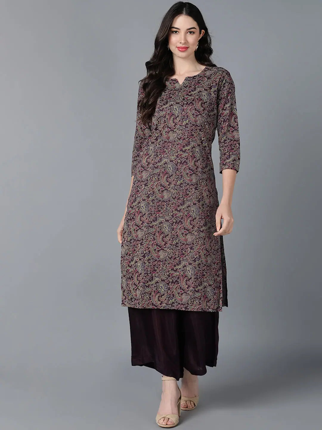 Purple Cotton Ethnic Printed Indian Kurtas for Ladies