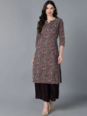 Women Purple Cotton Printed Kurtas