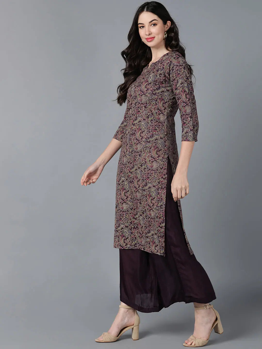 Purple Cotton Ethnic Printed Indian Kurtas for Ladies