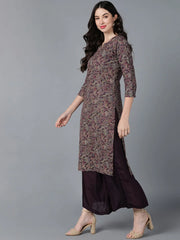 Women Purple Cotton Printed Kurtas