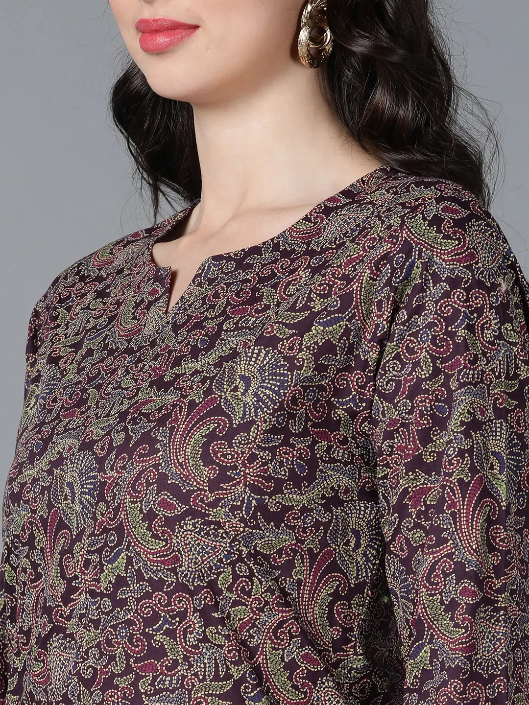 Purple Cotton Ethnic Printed Indian Kurtas for Ladies
