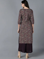 Women Purple Cotton Printed Kurtas