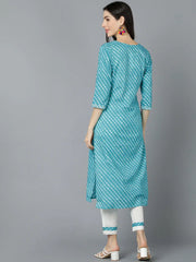 Women Blue Cotton Striped Kurtas Vck8570