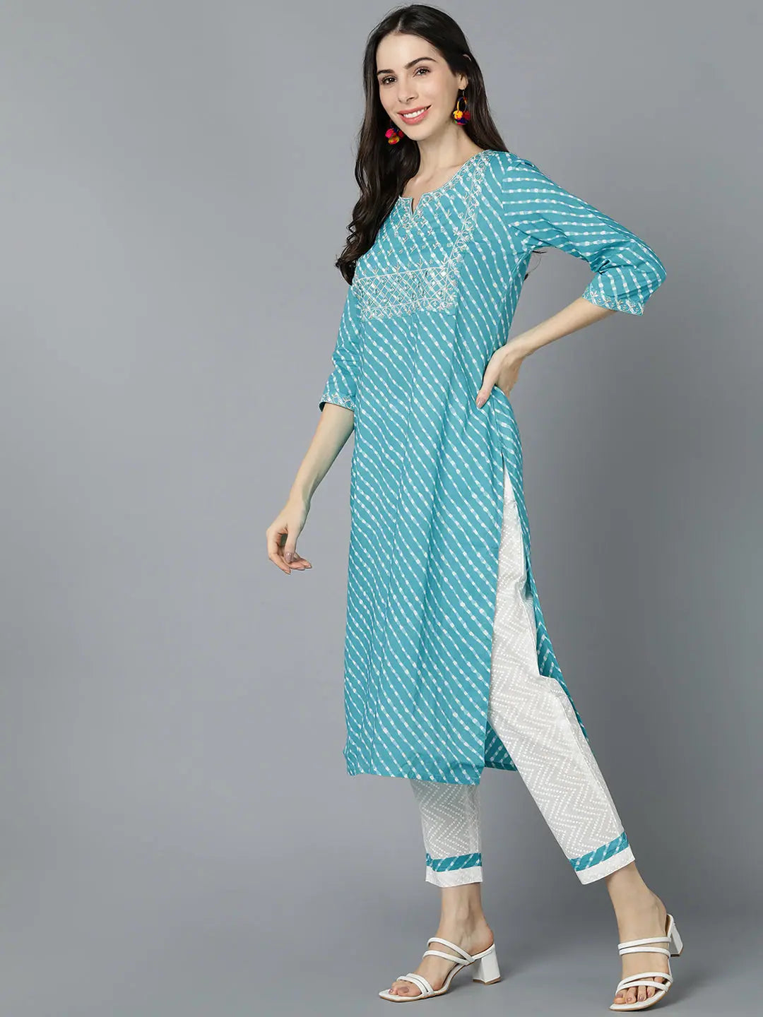 Blue Striped Cotton Kurta for Women - Indian Kurtis Collection