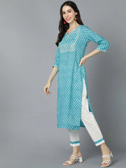 Women Blue Cotton Striped Kurtas Vck8570