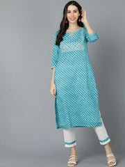 Women Blue Cotton Striped Kurtas Vck8570