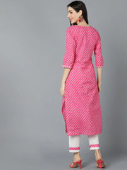 Women Pink Cotton Striped Kurtas