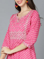 Women Pink Cotton Striped Kurtas