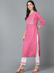 Women Pink Cotton Striped Kurtas