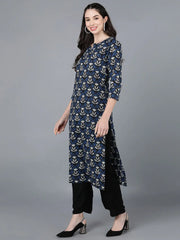 Women Cotton Navy Blue Printed Kurtas 1