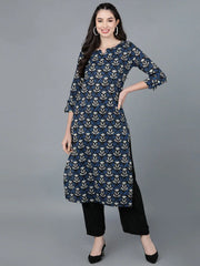 Women Cotton Navy Blue Printed Kurtas 1