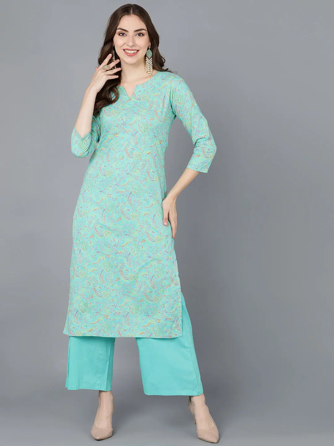 Sea Green Cotton Indian Kurtas - Shop Ladies' Ethnic Kurtas Now