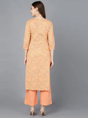 Women Peach Cotton Printed Kurta